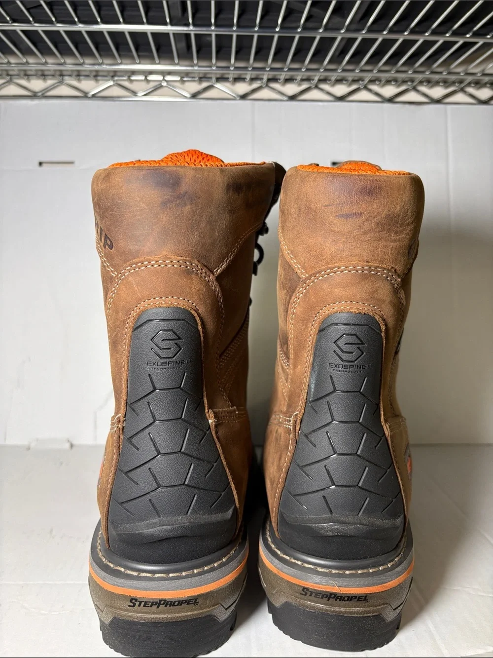 Timberland PRO Brown Leather Work Boots with Orange Accent Soft Toe 13m